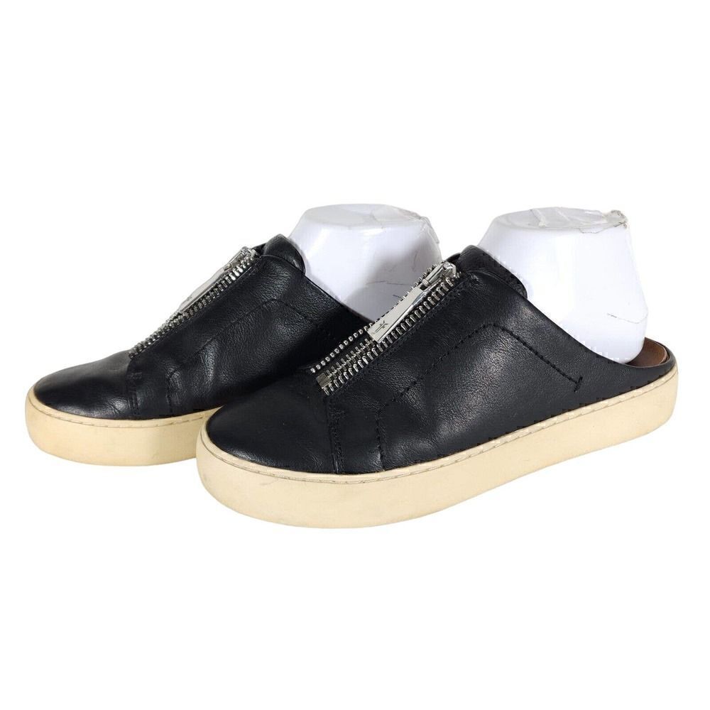 Frye women's Lena Zip US 7,5M Black Leather Slip On Flat Mules Sneakers Shoes